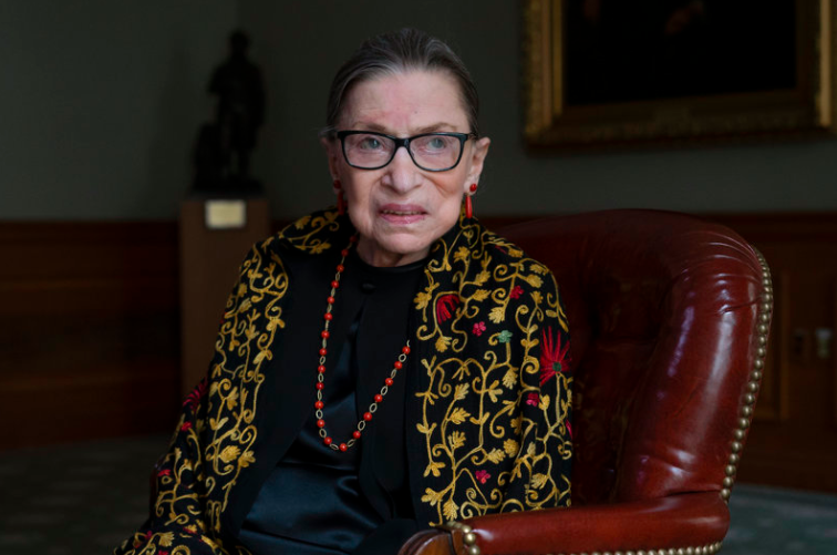 Ruth Bader Ginsburg in her chambers during a 2019 interview with NPR. 
Photo by Shuran Huang.
