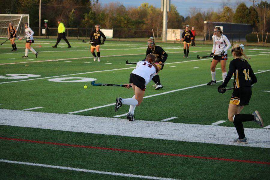 Senior Julianna Mariano (#14) plays against Red Lion. Photo by Steve Milwicz.
