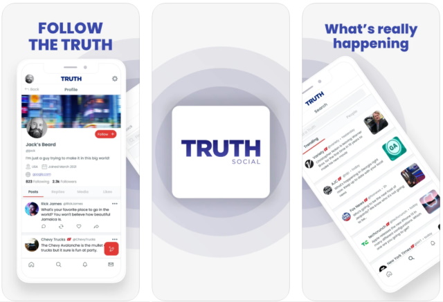 Previews of TRUTH Social provided by the respective page on the Apple App Store.