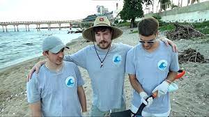 Mr. Beast (middle) teams up with other Youtubers to clean up Gringo beach in Haina and Fuerte San Gil, in the National District of the Dominican Republic.
