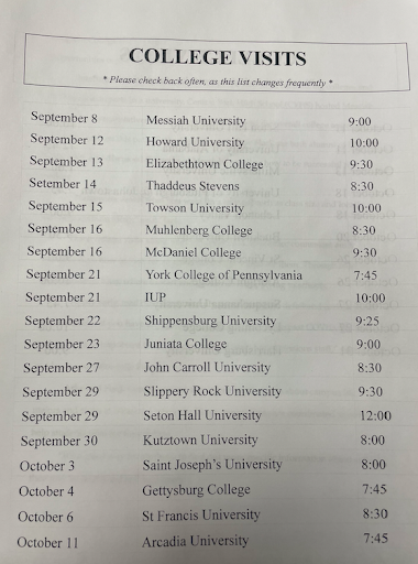 CYHS will host a total of 29 colleges through Oct. 31, 2022, to sign up students can pick up a pass in the guidance office. 