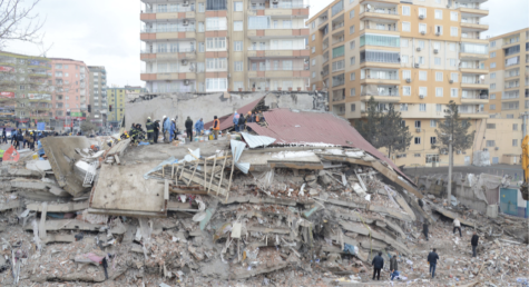 Emergency medical teams and local citizens searching for any signs of life buried underneath the rubble of a collapsed building. 